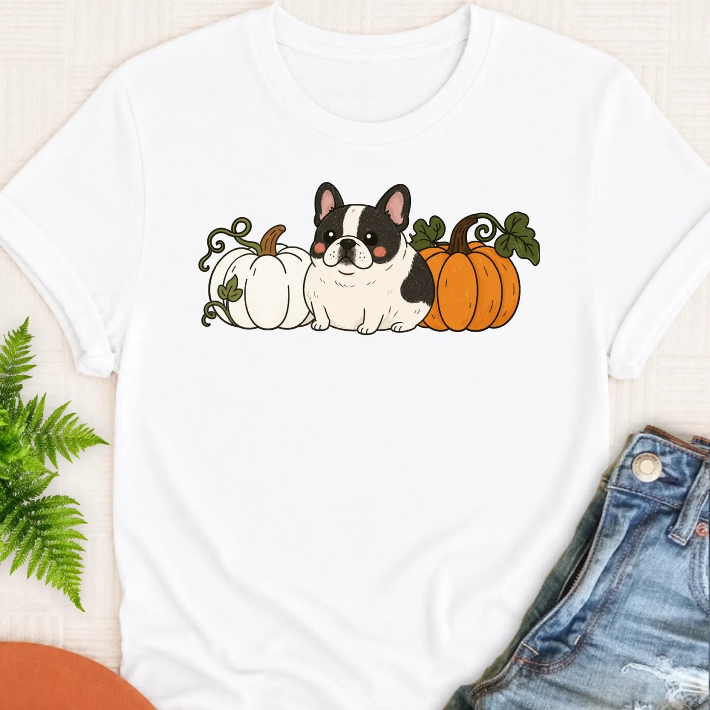 T-Shirt White / S Custom Frenchie Bulldog Funny Pumpkin Fall Unisex Tshirt