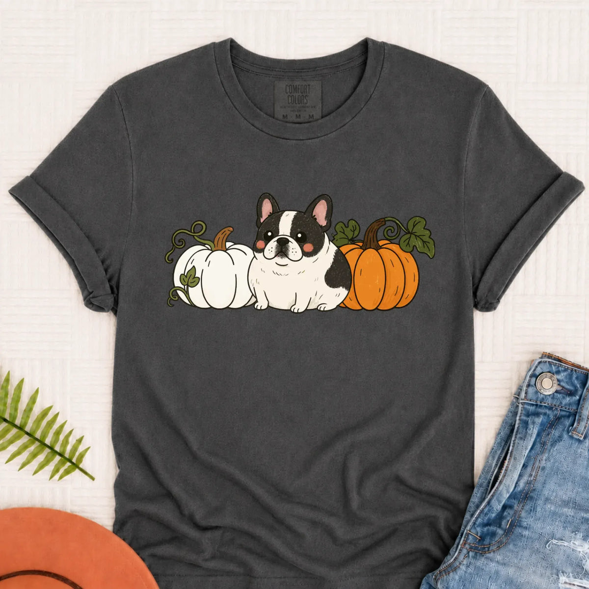 Custom Frenchie Bulldog Funny Pumpkin Fall Unisex Tshirt Pepper