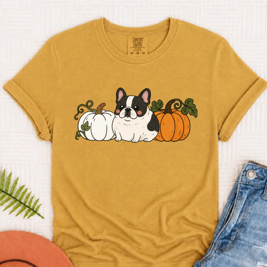 Custom Frenchie Bulldog Funny Pumpkin Fall Unisex Tshirt Mustard