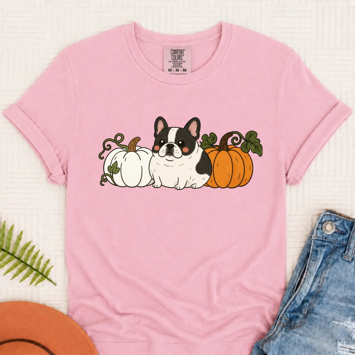 Custom Frenchie Bulldog Funny Pumpkin Fall Unisex Tshirt Blossom