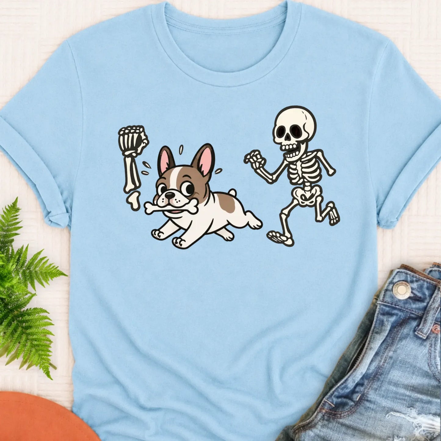 T-Shirt Chambray / S Custom Frenchie Bulldog Grave Robber Unisex TShirt
