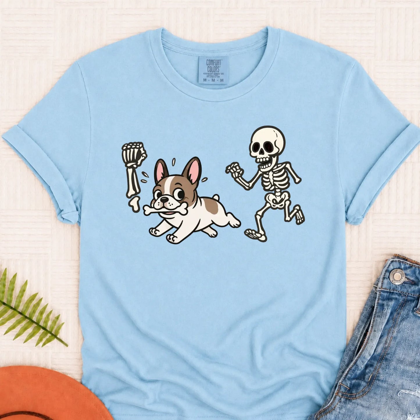 Custom Frenchie Bulldog Grave Robber Unisex TShirt Chambray