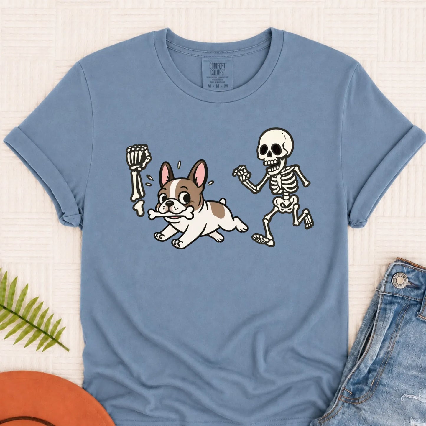 Custom Frenchie Bulldog Grave Robber Unisex TShirt Blue Jean