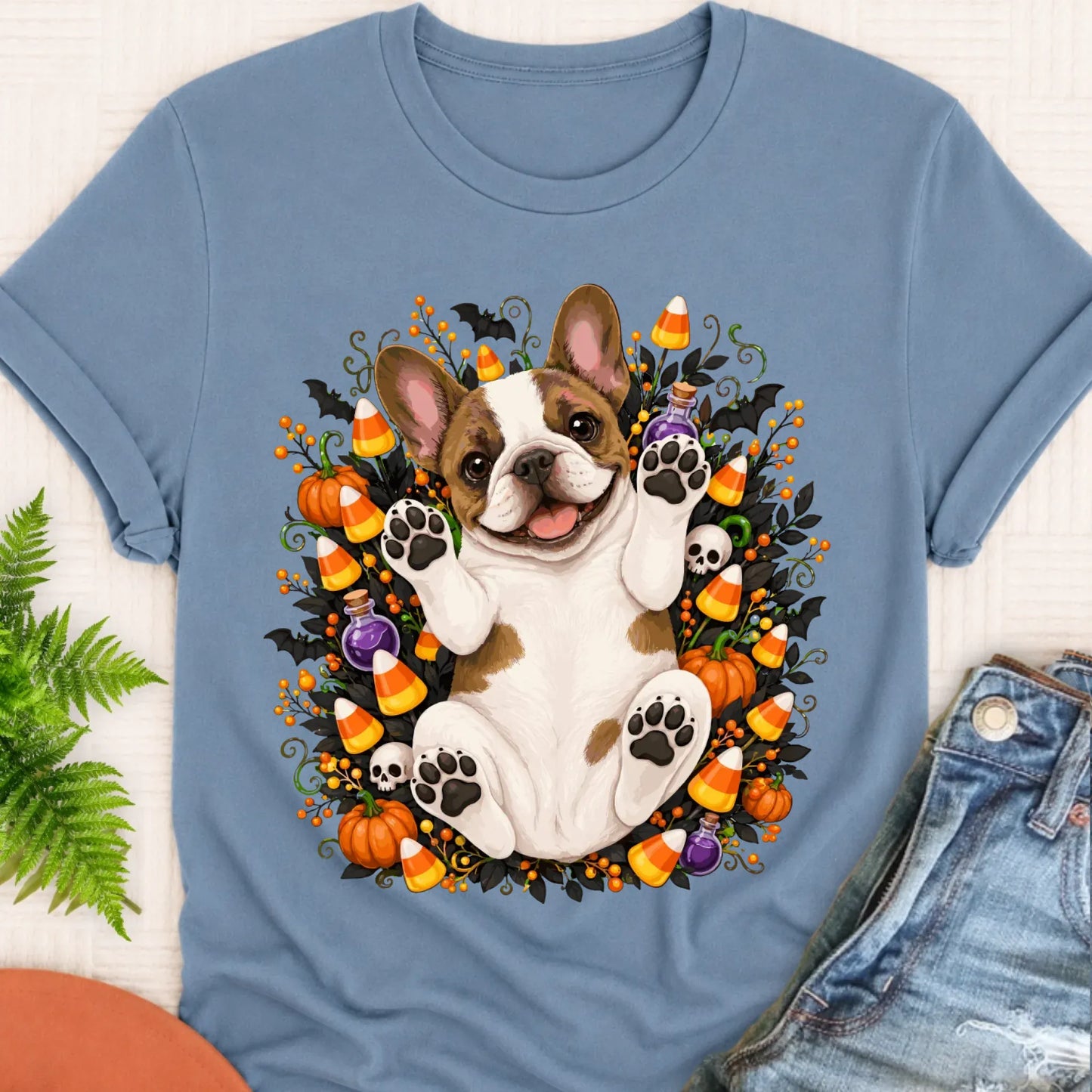 T-Shirt Blue Jean / S Custom Frenchie Bulldog Halloween Cute Unisex Tshirt
