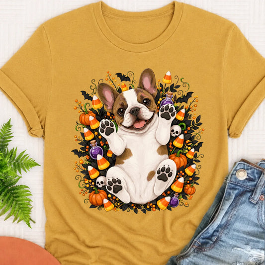 Custom Frenchie Bulldog Halloween Cute Unisex Tshirt Mustard