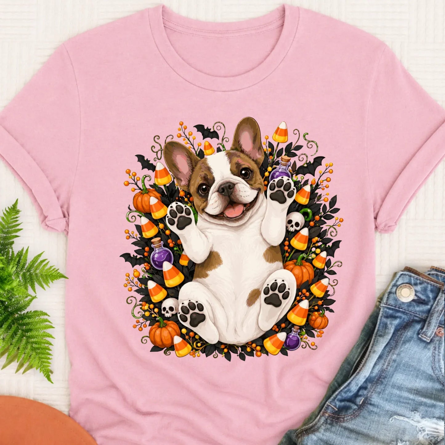 T-Shirt Blossom / S Custom Frenchie Bulldog Halloween Cute Unisex Tshirt