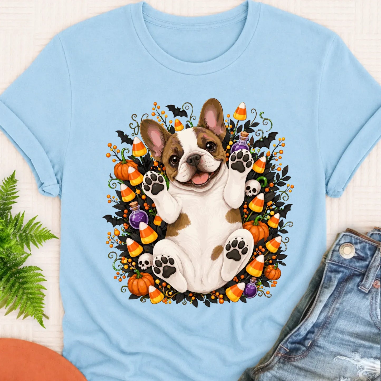 T-Shirt Chambray / S Custom Frenchie Bulldog Halloween Cute Unisex Tshirt