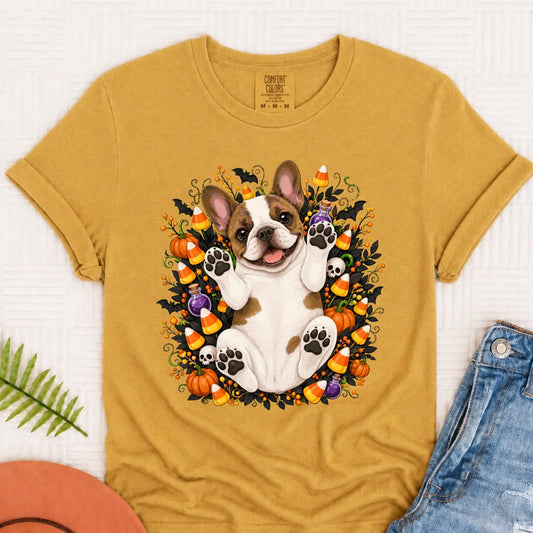 Custom Frenchie Bulldog Halloween Cute Unisex Tshirt Mustard