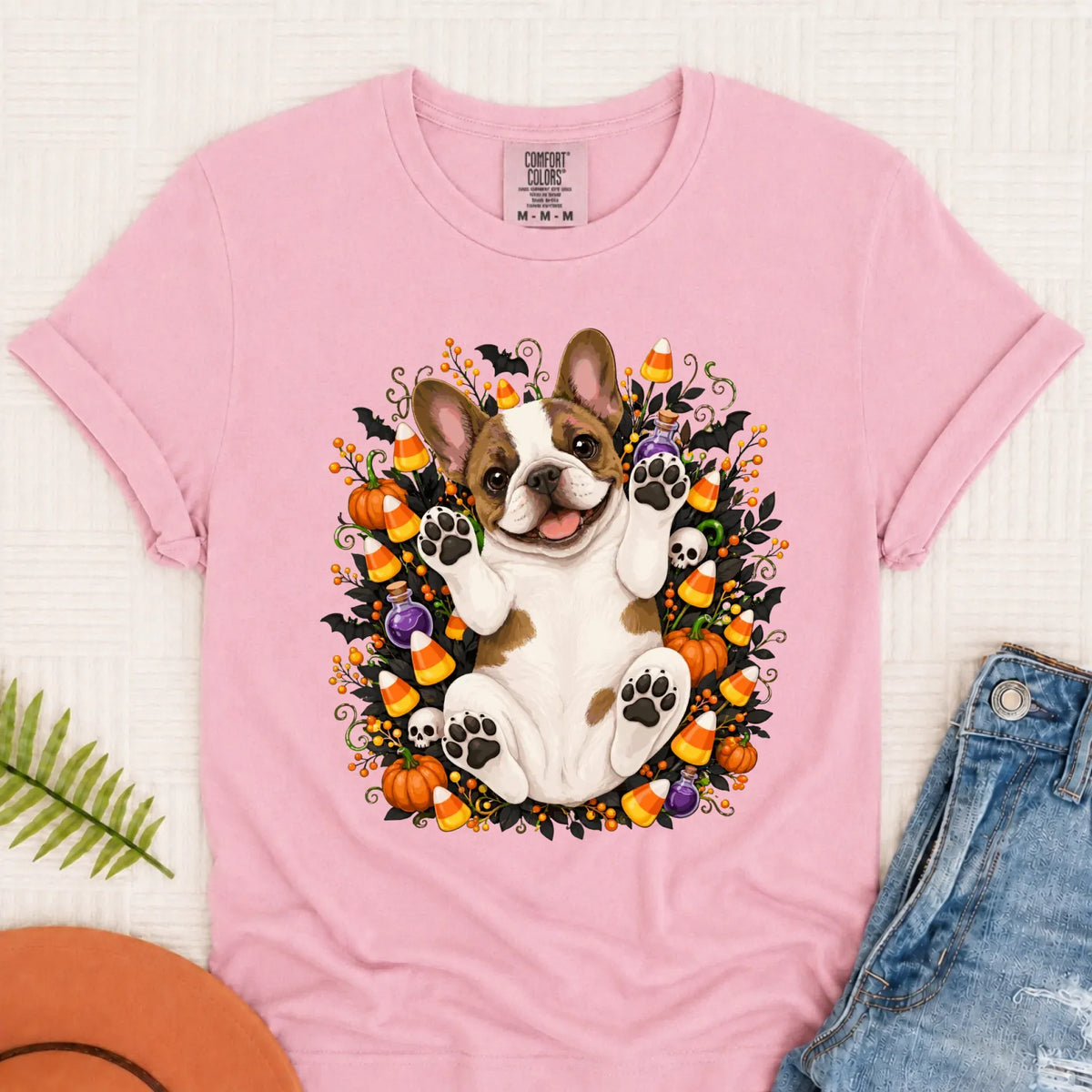 Custom Frenchie Bulldog Halloween Cute Unisex Tshirt Blossom