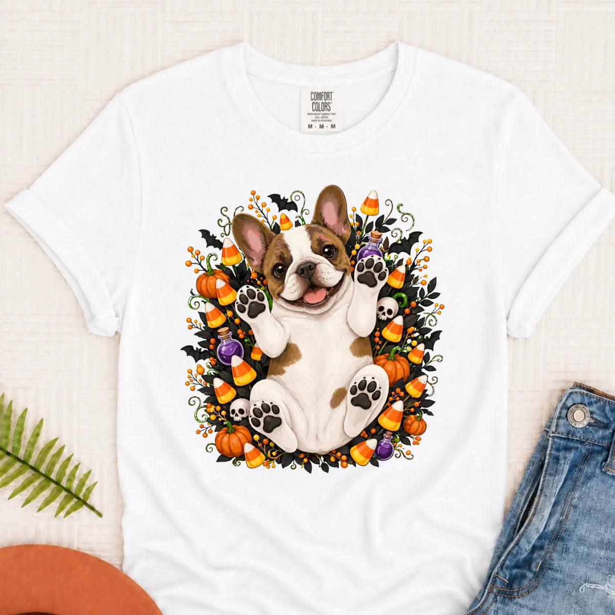 Custom Frenchie Bulldog Halloween Cute Unisex Tshirt White