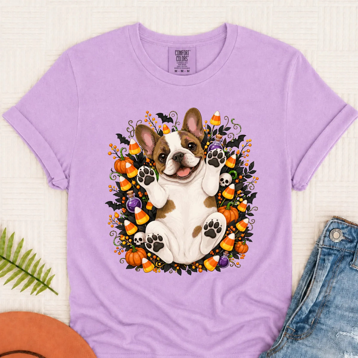 Custom Frenchie Bulldog Halloween Cute Unisex Tshirt Orchid