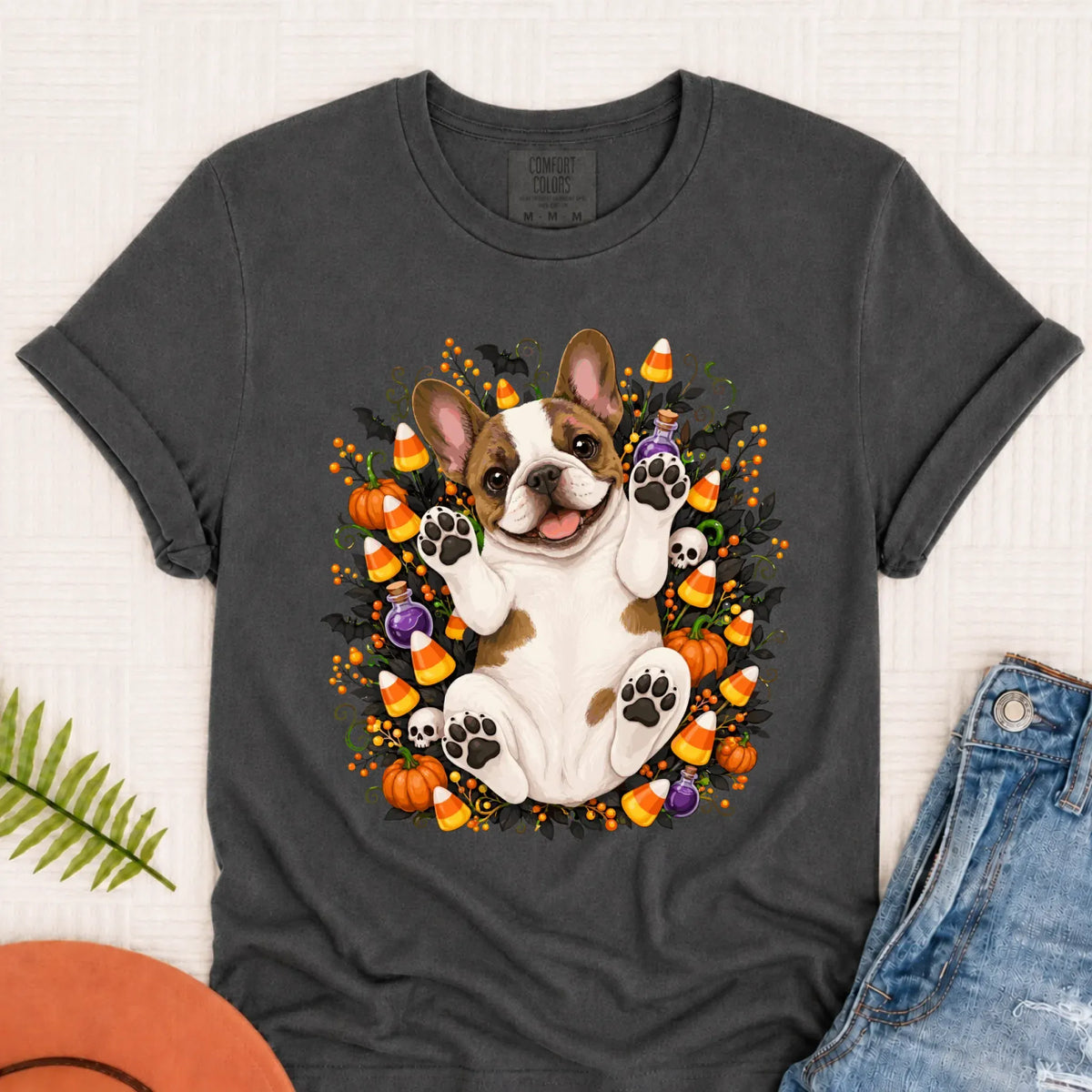 Custom Frenchie Bulldog Halloween Cute Unisex Tshirt Pepper