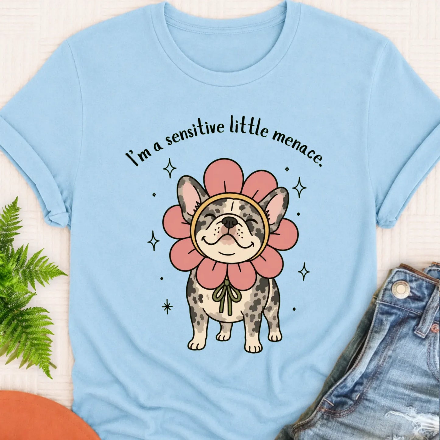 T-Shirt Chambray / S Custom Frenchie Bulldog Little Menace Unisex TShirt
