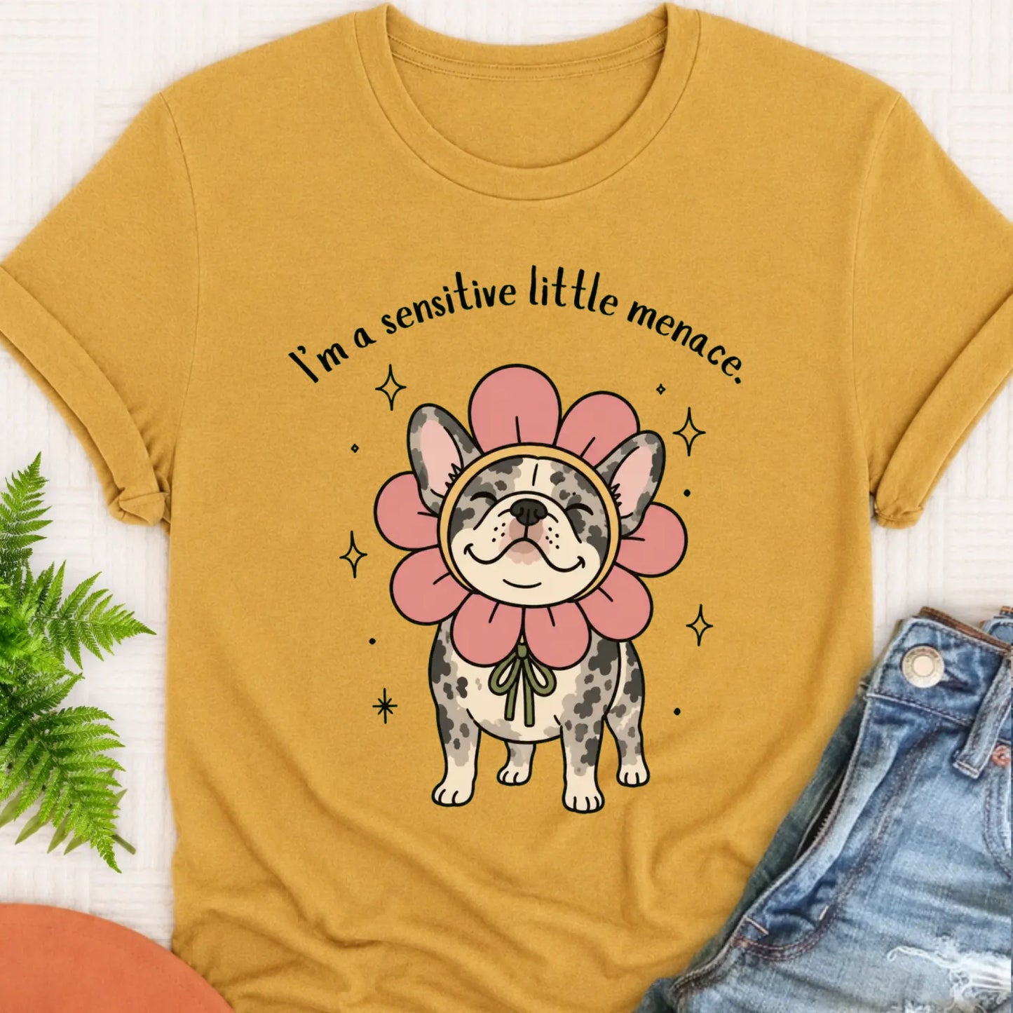 T-Shirt Mustard / S Custom Frenchie Bulldog Little Menace Unisex TShirt