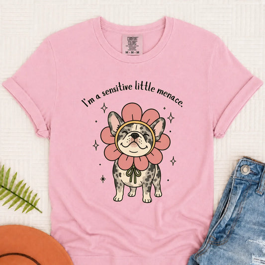 Custom Frenchie Bulldog Little Menace Unisex TShirt Blossom