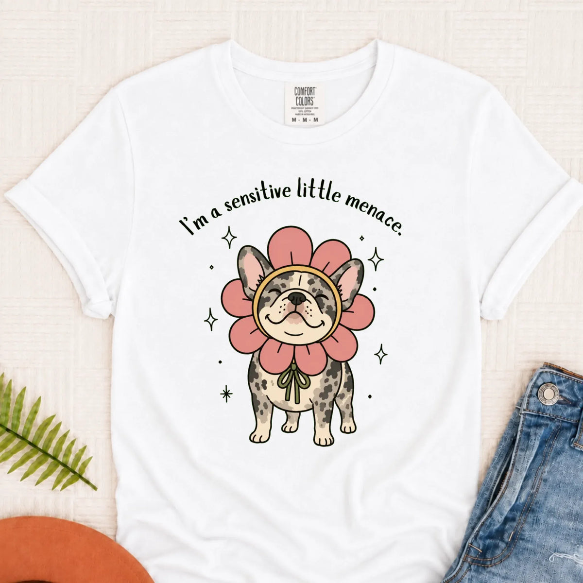 Custom Frenchie Bulldog Little Menace Unisex TShirt White