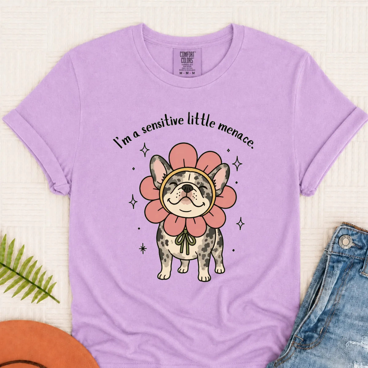 Custom Frenchie Bulldog Little Menace Unisex TShirt Orchid