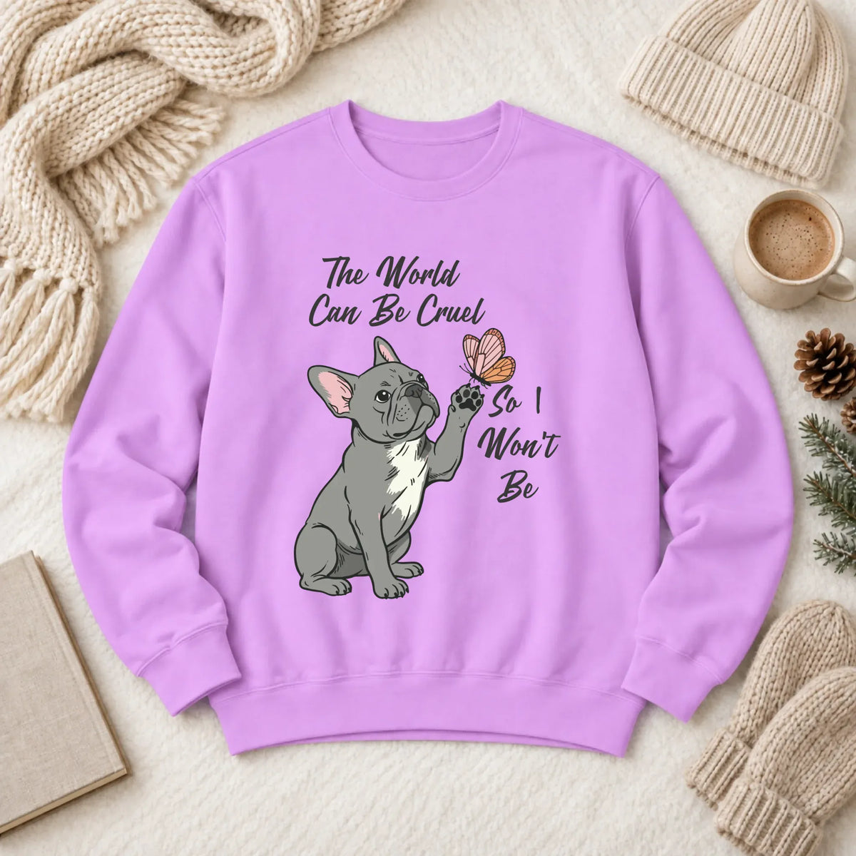 Customizer 1466 LW Sweatshirt Light / Neon Violet / S Custom Frenchie Bulldog Peace Unisex Sweatshirt