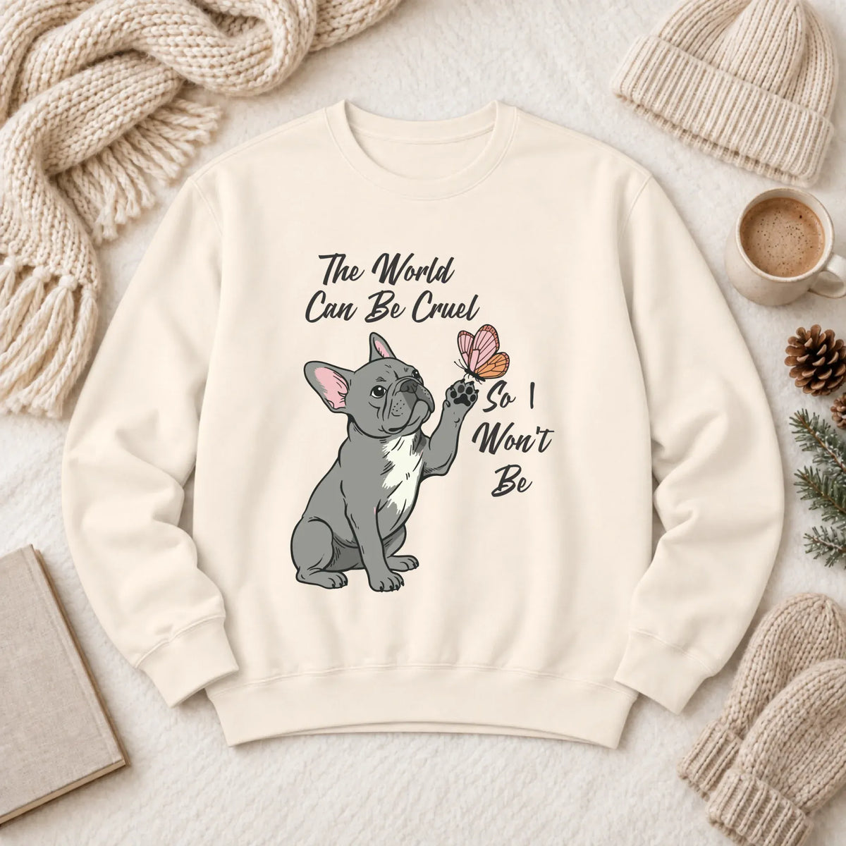 Customizer 1466 LW Sweatshirt Light / Ivory / S Custom Frenchie Bulldog Peace Unisex Sweatshirt