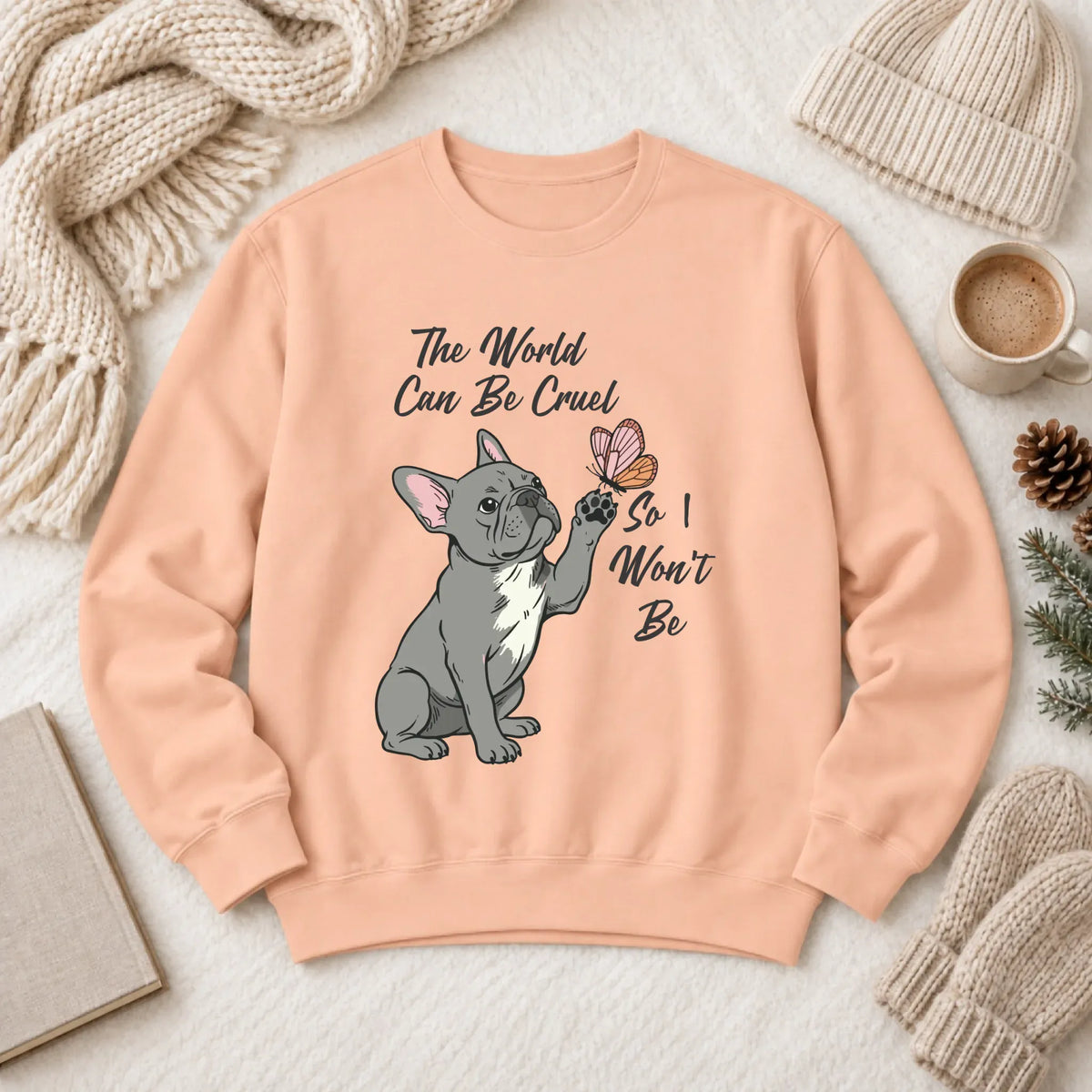 Customizer 1466 LW Sweatshirt Light / Peachy / S Custom Frenchie Bulldog Peace Unisex Sweatshirt