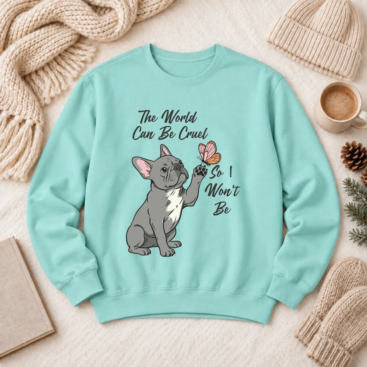 Customizer 1466 LW Sweatshirt Light / Chalky Mint / S Custom Frenchie Bulldog Peace Unisex Sweatshirt