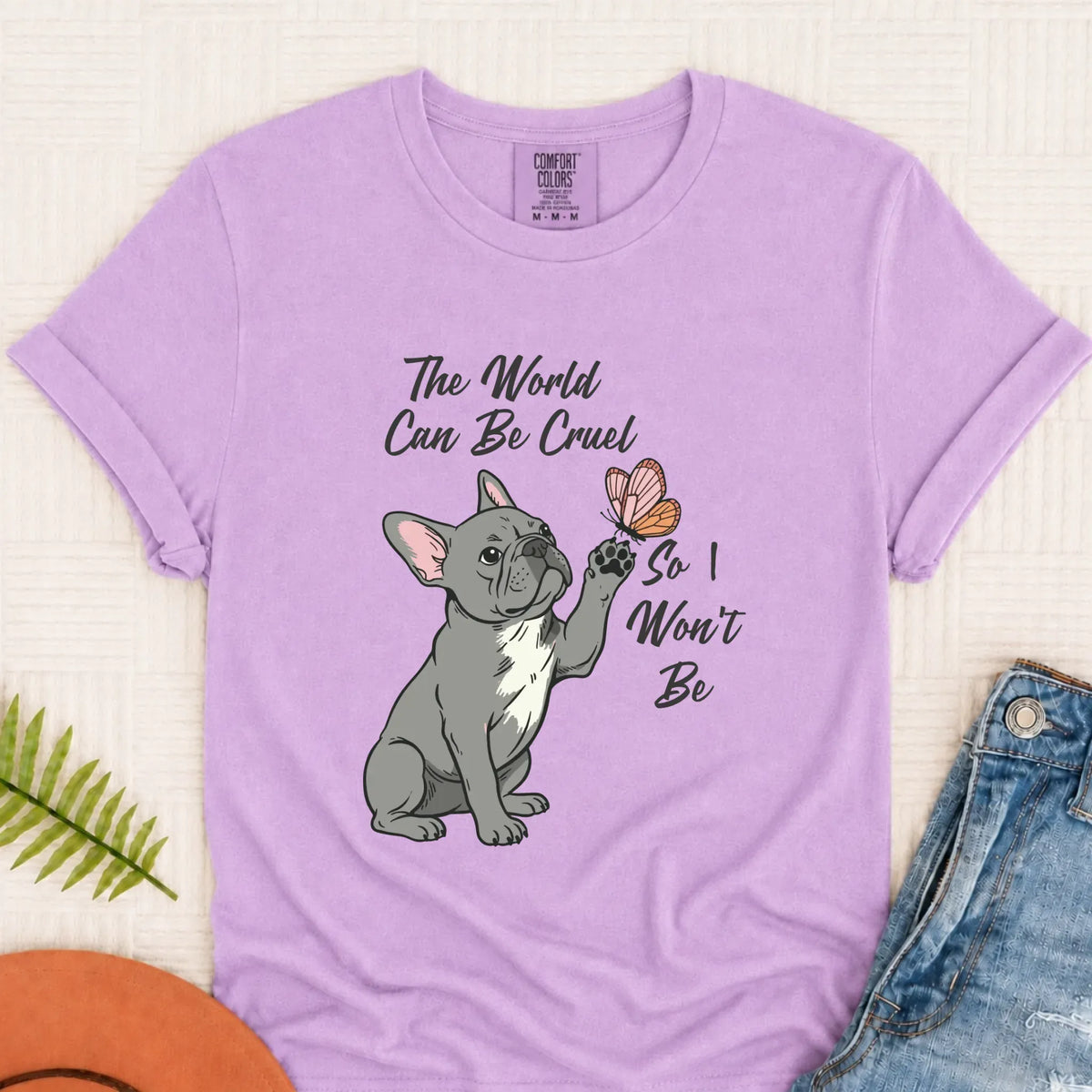 Customizer Monster Light 1717 / Orchid / S Custom Frenchie Bulldog Peace Unisex Tshirt