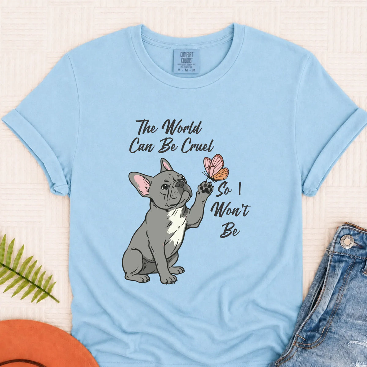Customizer Monster Light 1717 / Chambray / S Custom Frenchie Bulldog Peace Unisex Tshirt