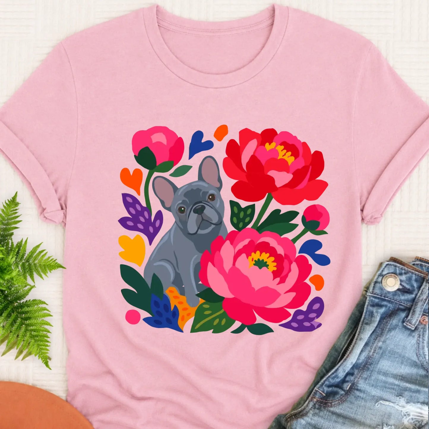 T-Shirt Blossom / S Custom Frenchie Bulldog Peonies Garden Unisex Tshirt