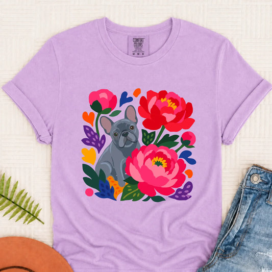Custom Frenchie Bulldog Peonies Garden Unisex Tshirt Orchid