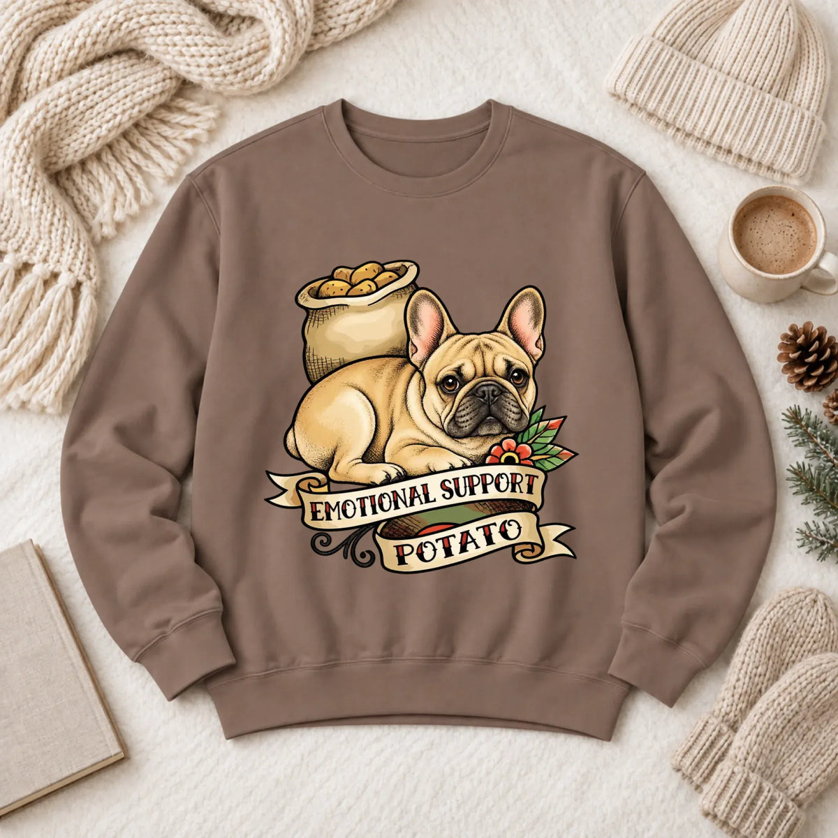 Custom Frenchie Bulldog Potato Unisex Sweatshirt Espresso