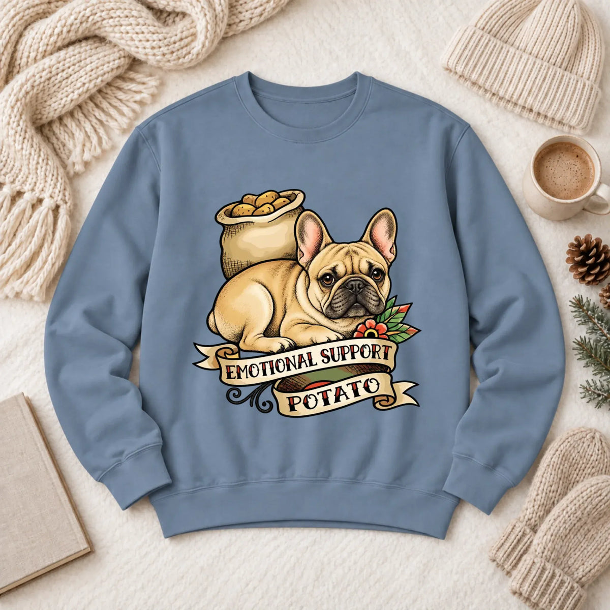 Custom Frenchie Bulldog Potato Unisex Sweatshirt Blue Jean