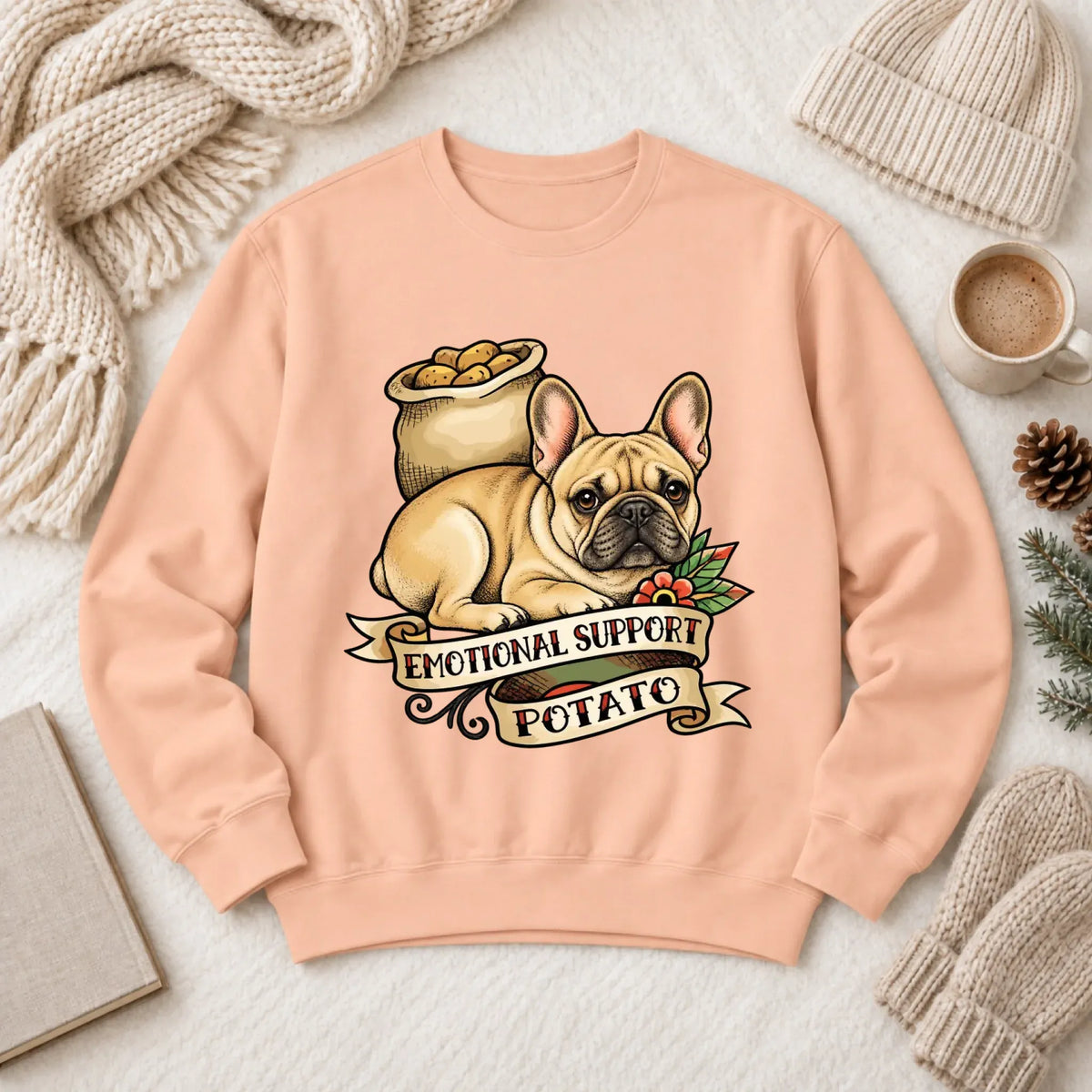Custom Frenchie Bulldog Potato Unisex Sweatshirt Peachy