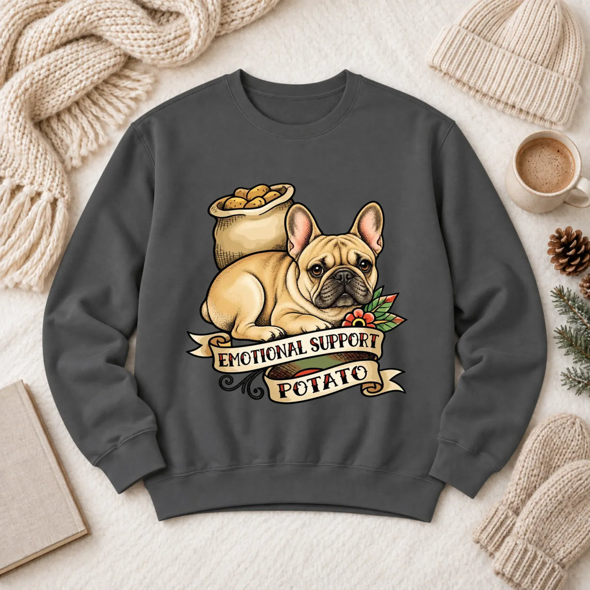 Custom Frenchie Bulldog Potato Unisex Sweatshirt Pepper