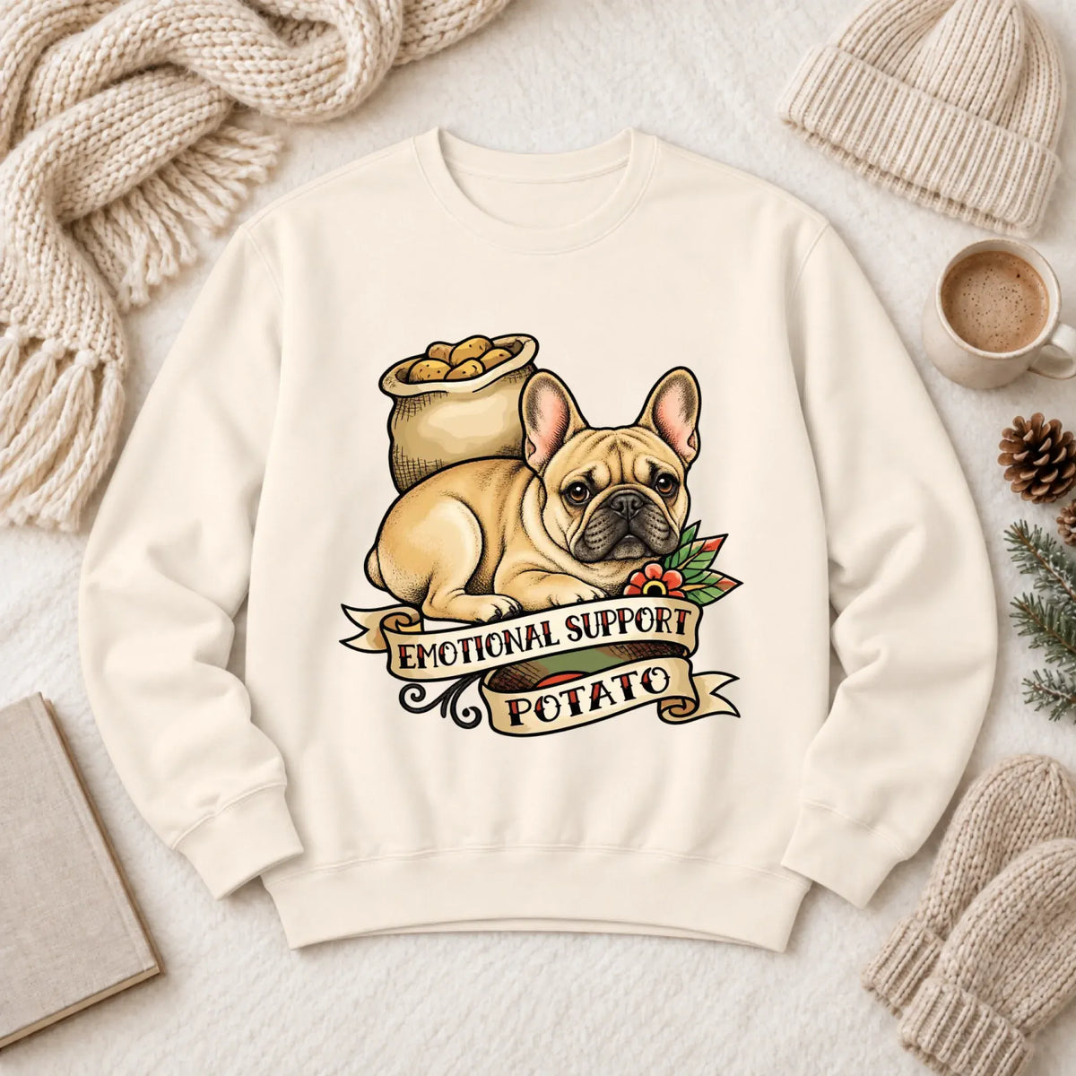 Custom Frenchie Bulldog Potato Unisex Sweatshirt Ivory