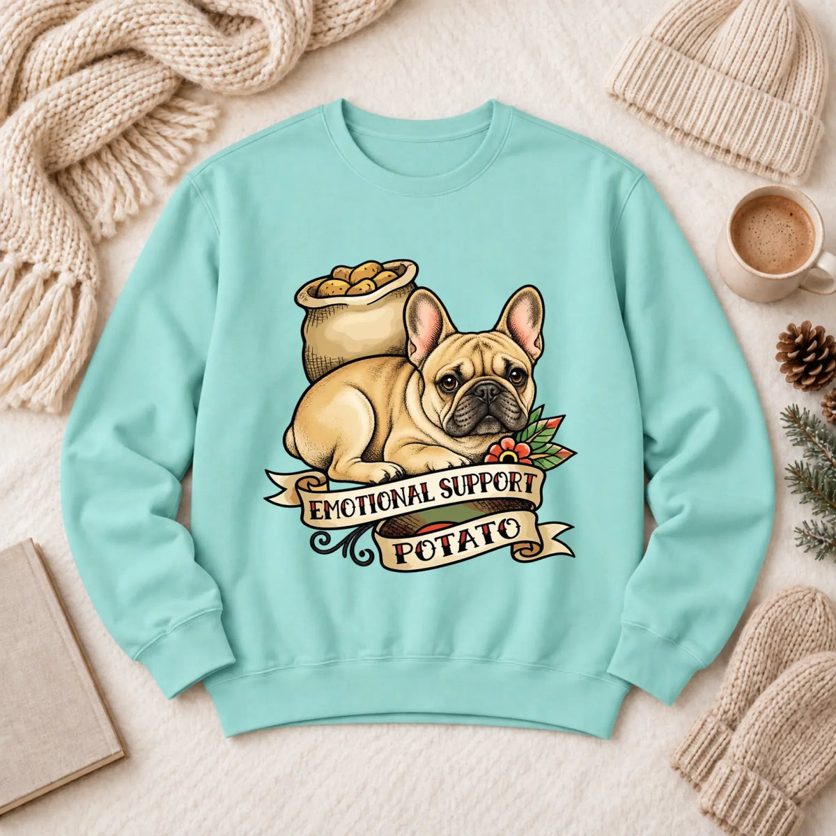 Custom Frenchie Bulldog Potato Unisex Sweatshirt Chalky Mint