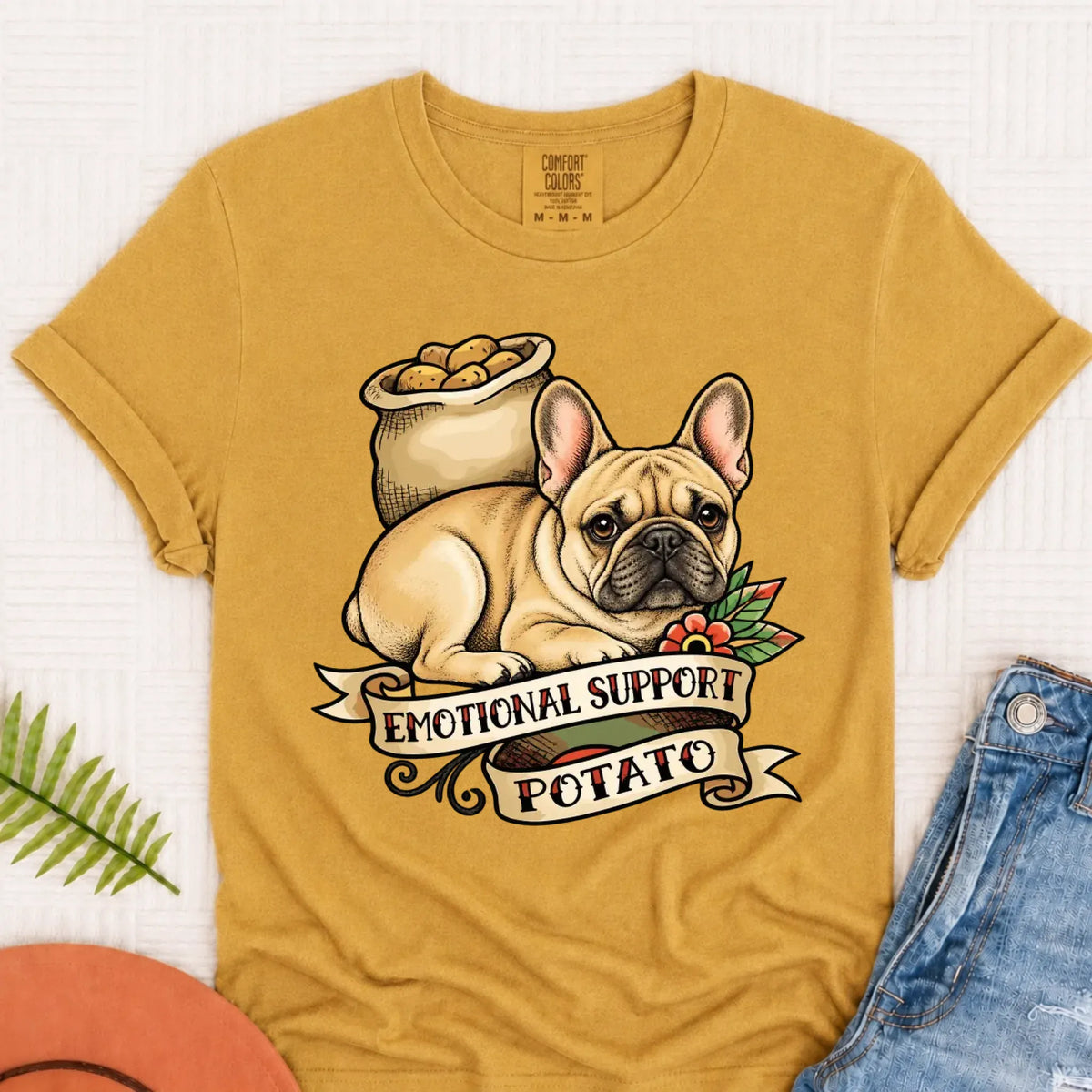 Custom Frenchie Bulldog Potato Unisex TShirt Mustard