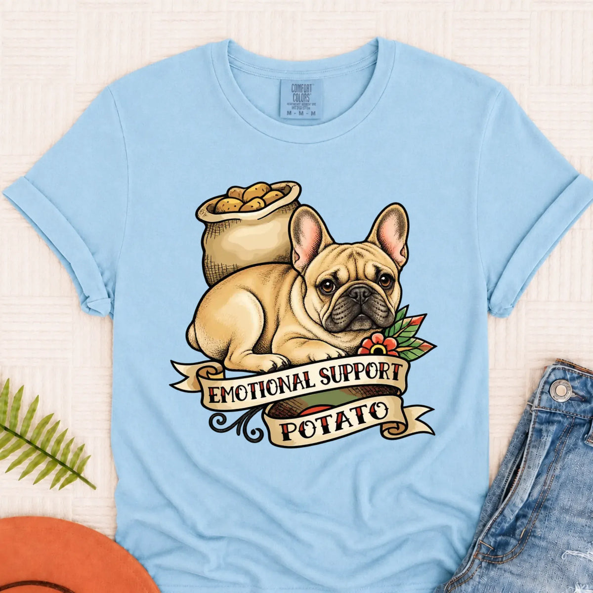 Custom Frenchie Bulldog Potato Unisex TShirt Chambray
