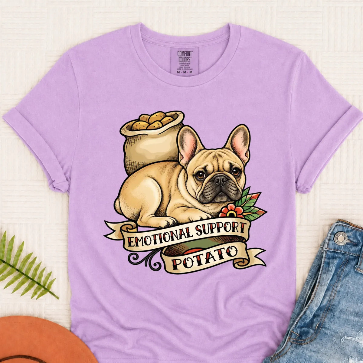 Custom Frenchie Bulldog Potato Unisex TShirt Orchid