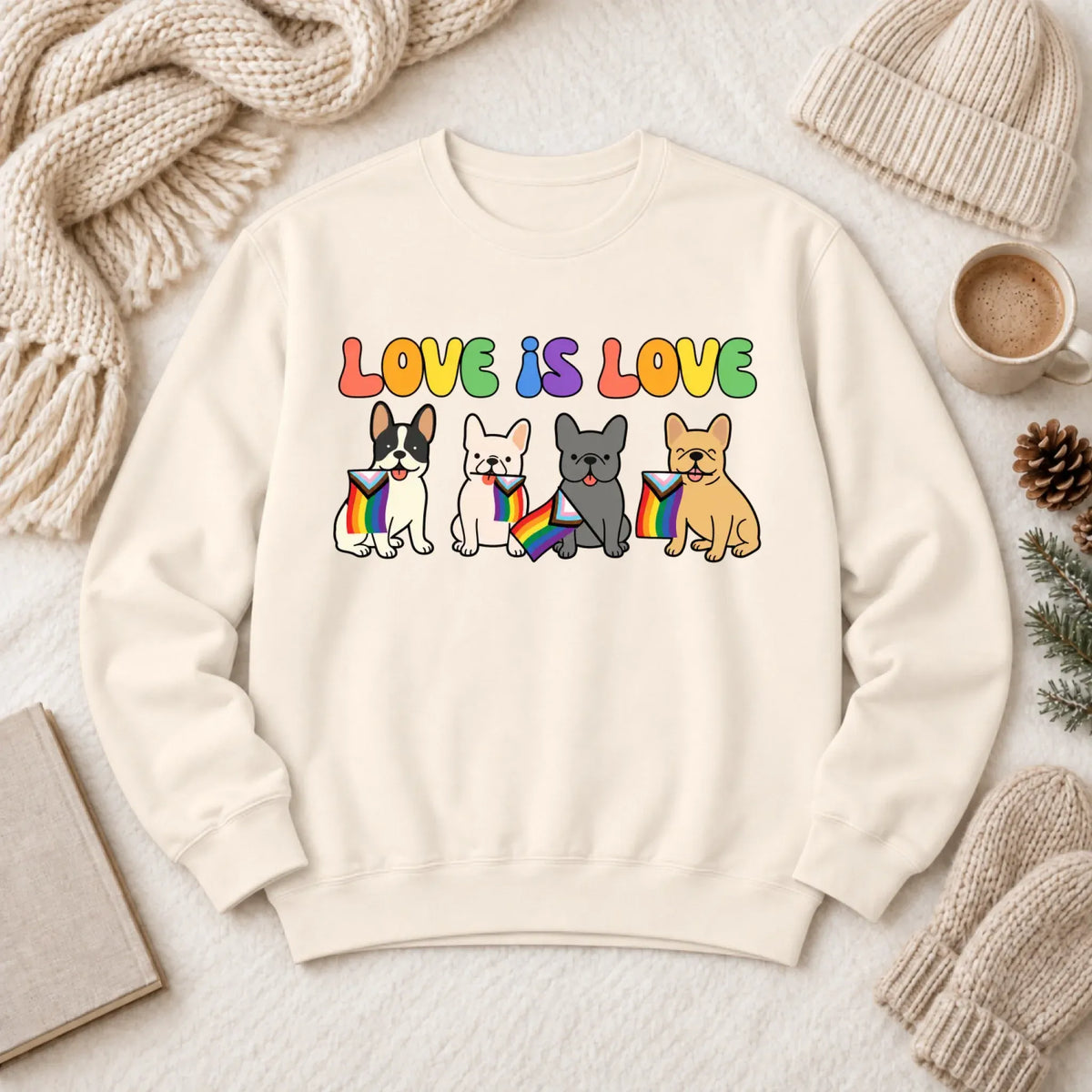 Sweatshirt Ivory / S Custom Frenchie Bulldog Pride LGBTQ Unisex Sweatshirt