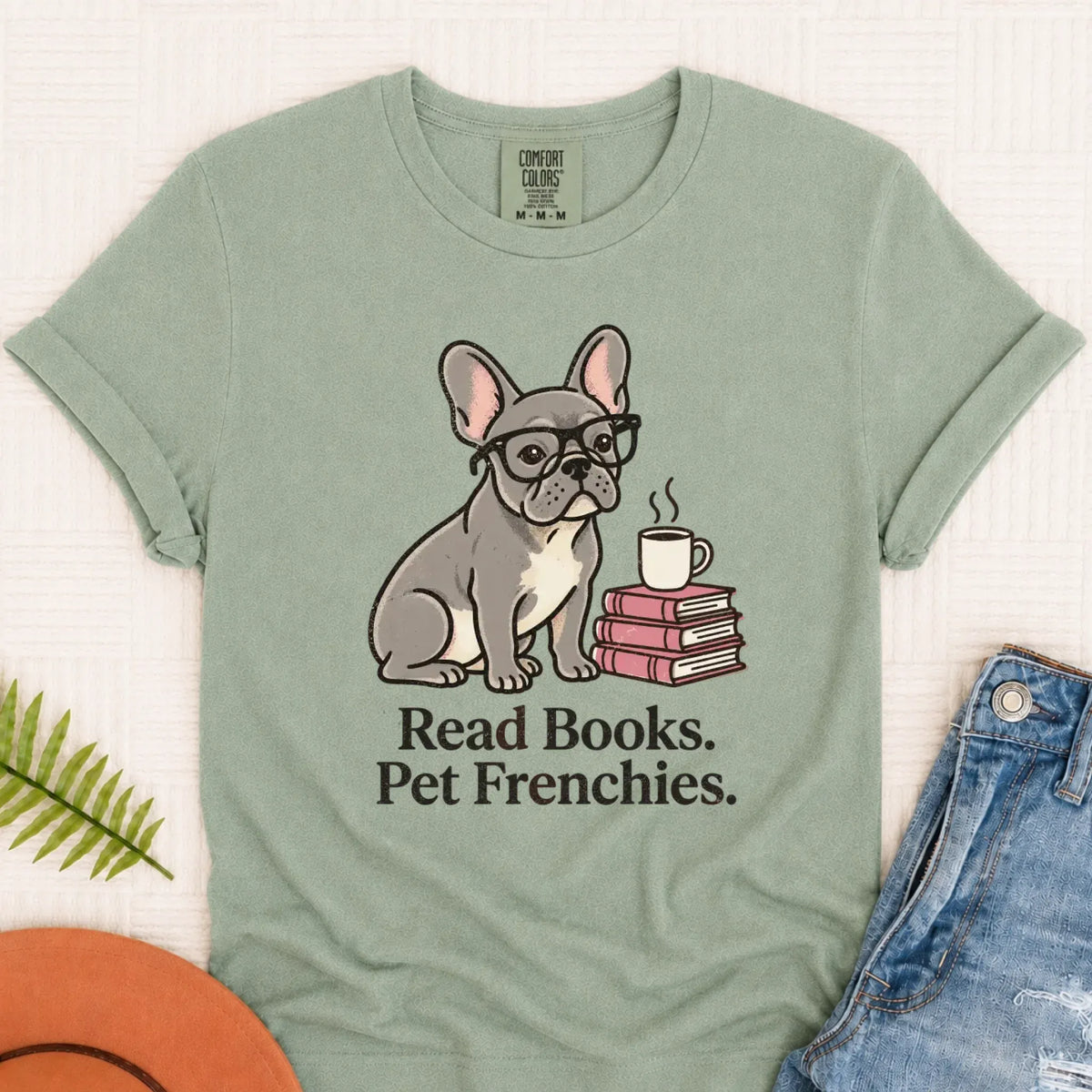 Custom Frenchie Bulldog Read Books Unisex TShirt Bay