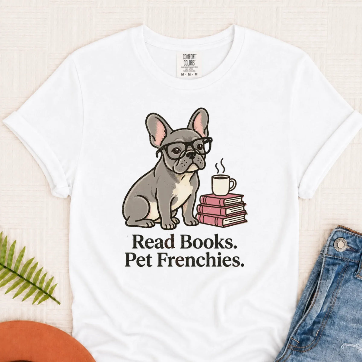 Custom Frenchie Bulldog Read Books Unisex TShirt White
