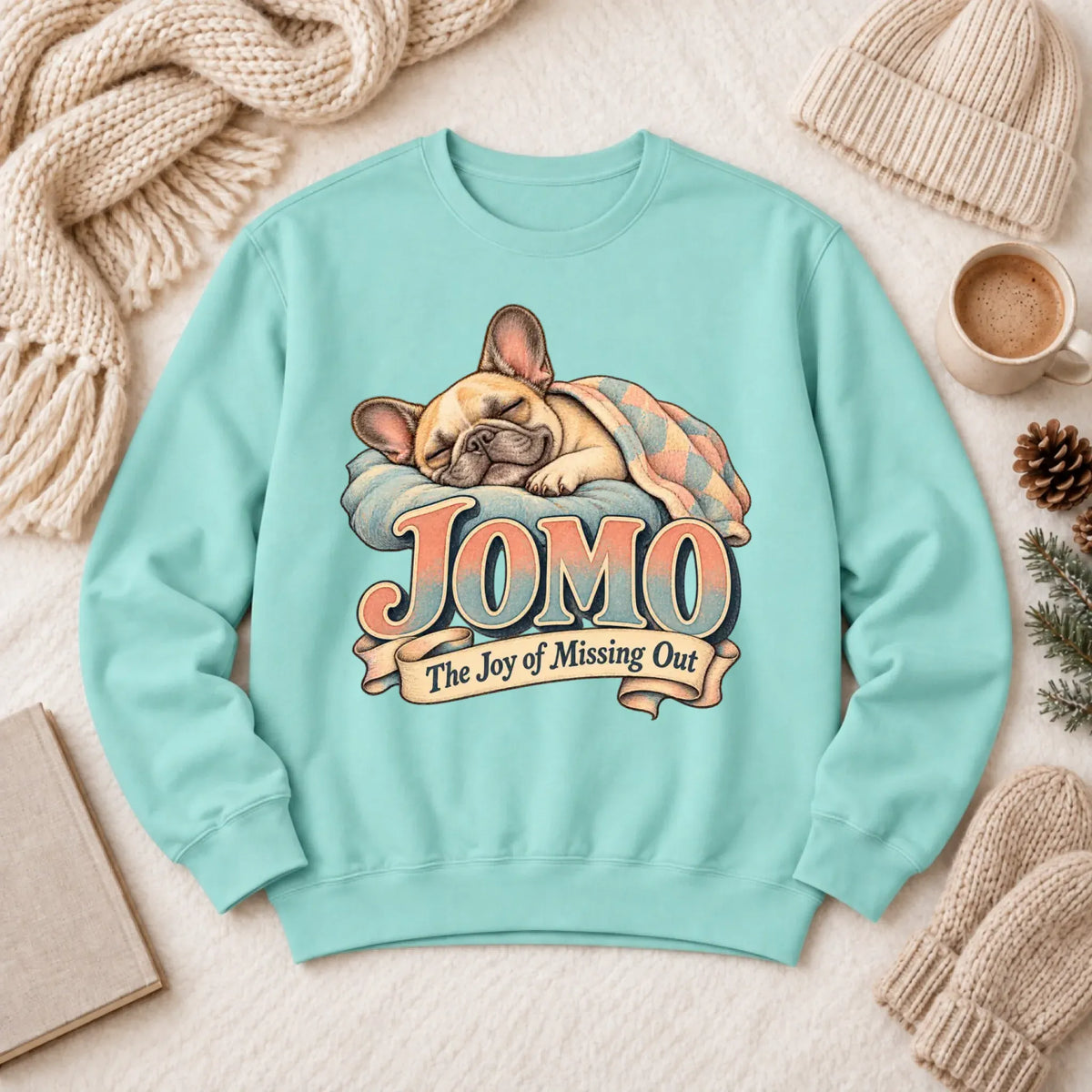 Custom Frenchie Bulldog Sleeping In Unisex Sweatshirt Chalky Mint