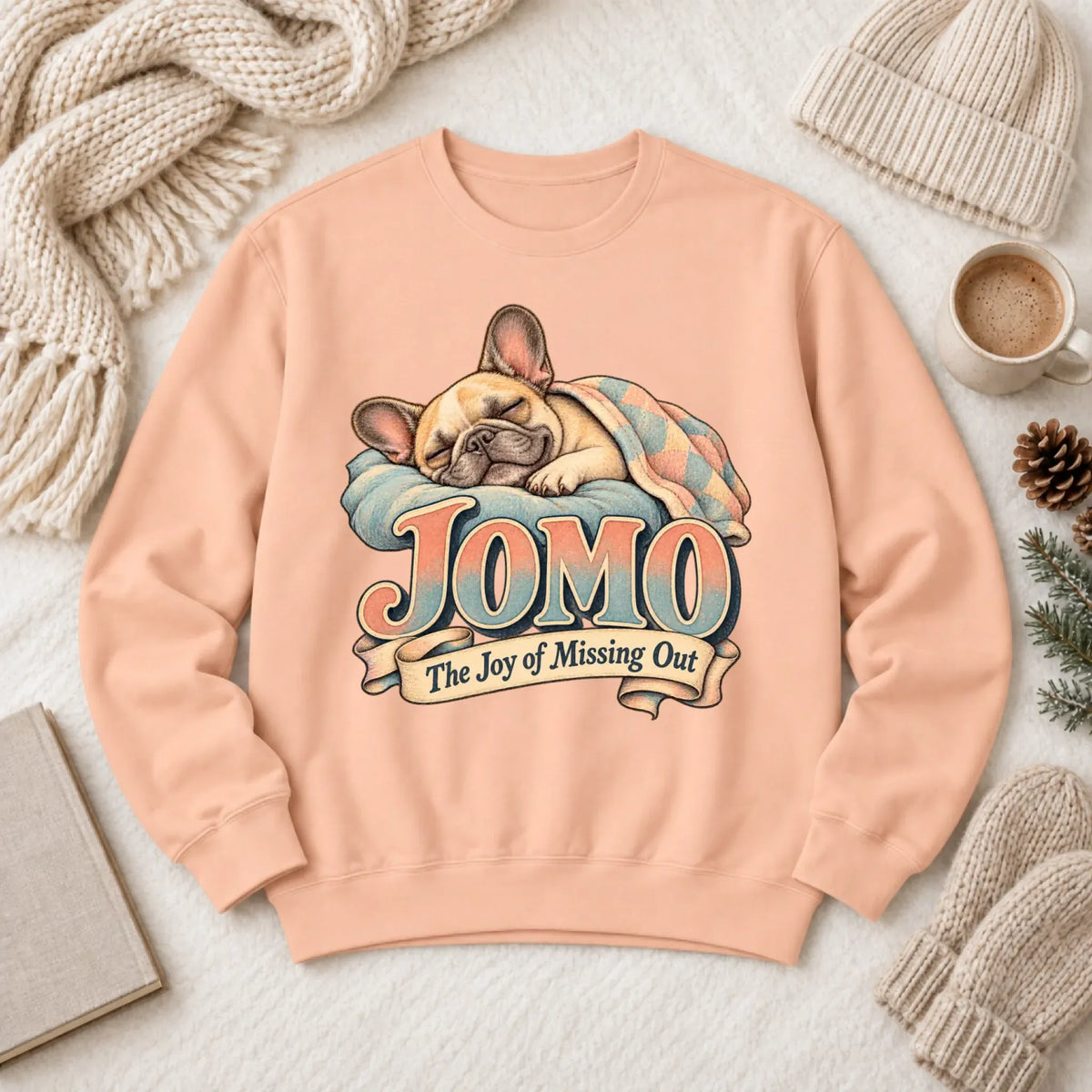 Custom Frenchie Bulldog Sleeping In Unisex Sweatshirt Peachy