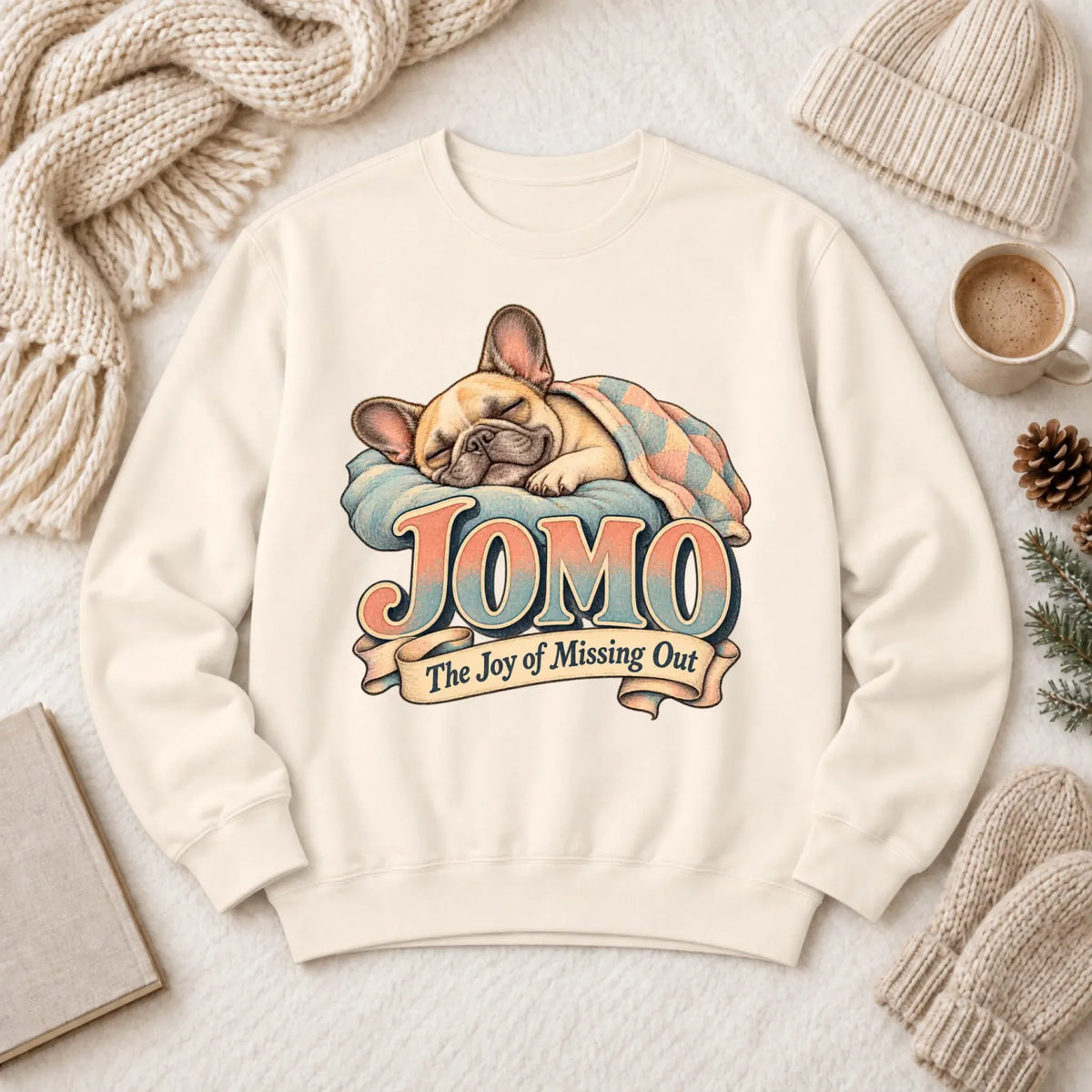 Custom Frenchie Bulldog Sleeping In Unisex Sweatshirt Ivory