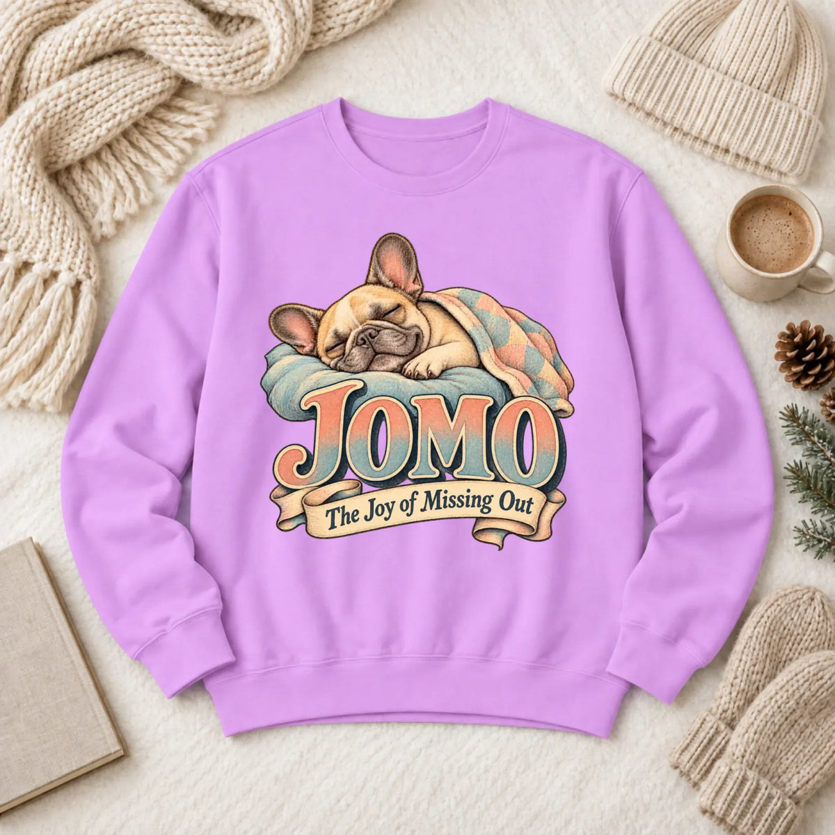 Custom Frenchie Bulldog Sleeping In Unisex Sweatshirt Neon Violet