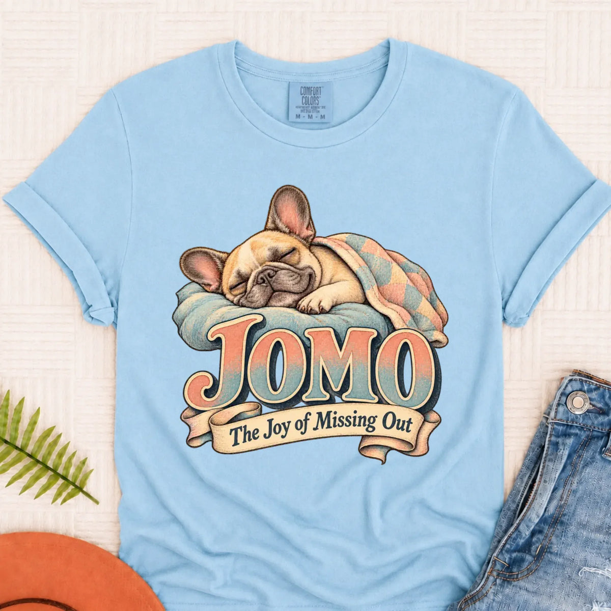 Custom Frenchie Bulldog Sleeping In Unisex TShirt Chambray