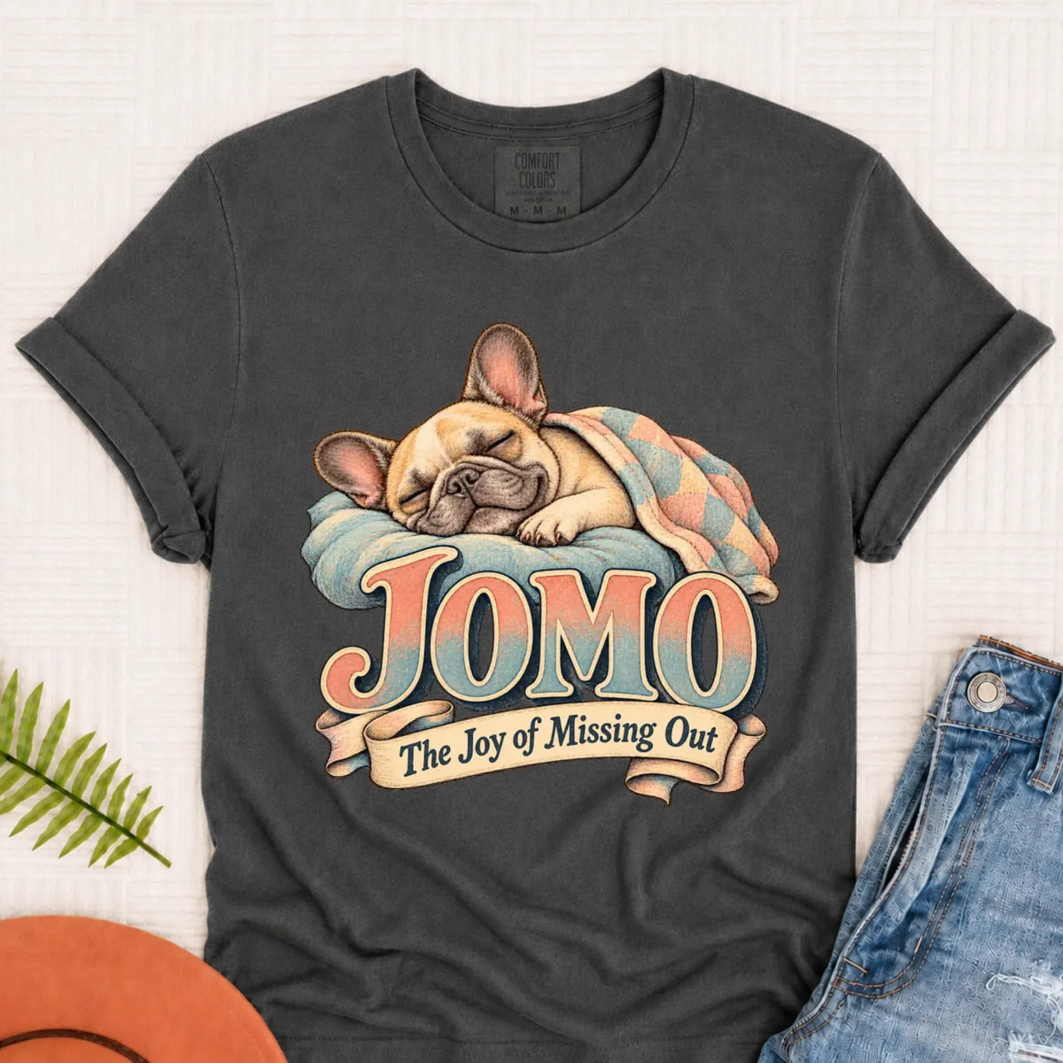 Custom Frenchie Bulldog Sleeping In Unisex TShirt Pepper