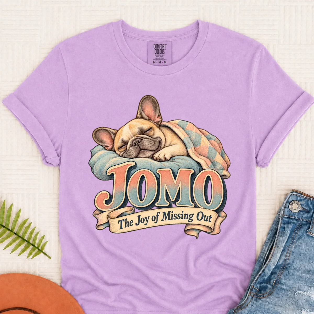 Custom Frenchie Bulldog Sleeping In Unisex TShirt Orchid