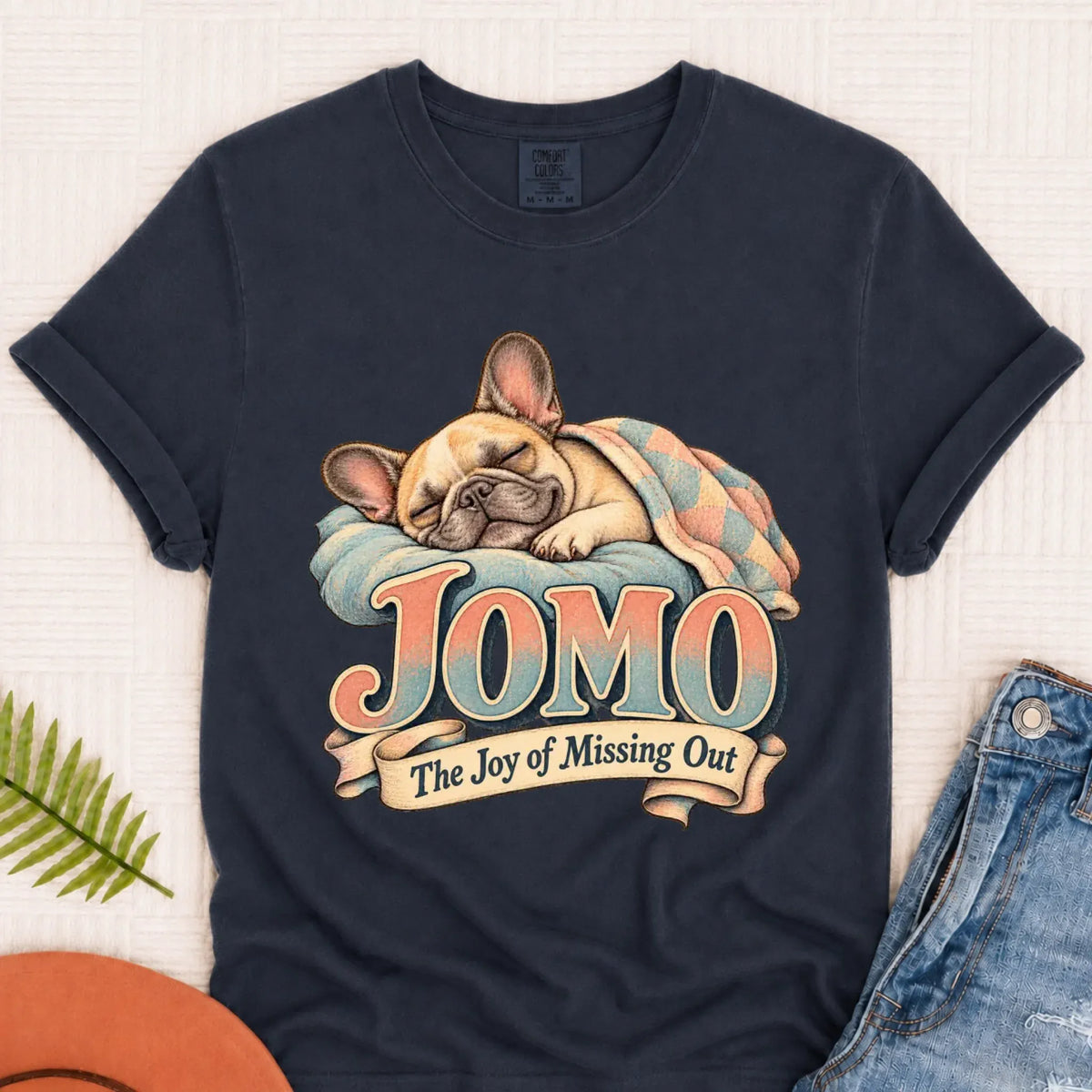 Custom Frenchie Bulldog Sleeping In Unisex TShirt Navy