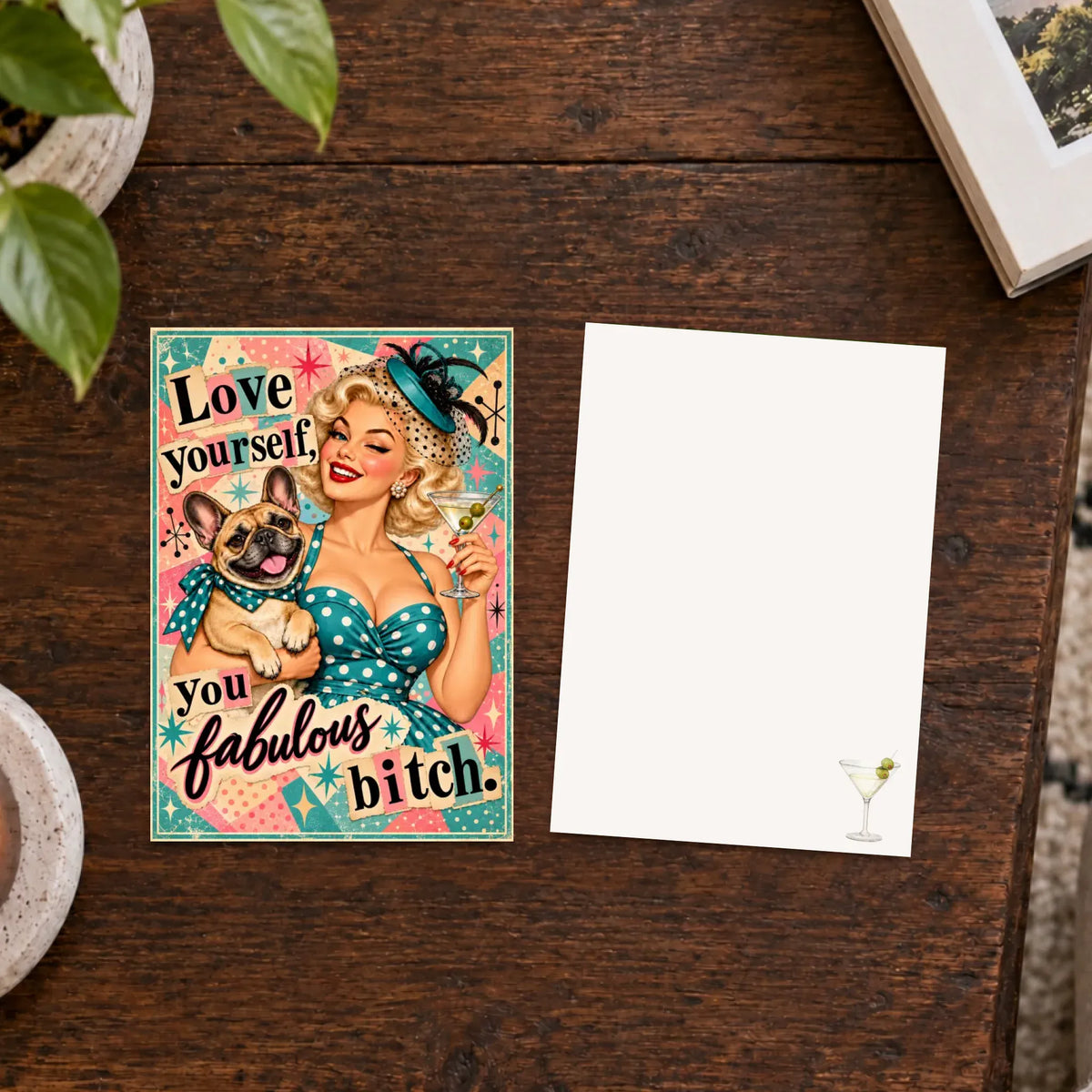 Custom Frenchie Bulldog Snarky Love Yourself Art Card